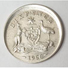 AUSTRALIA 1956 . SIXPENCE . ERROR . BROADSTRUCK